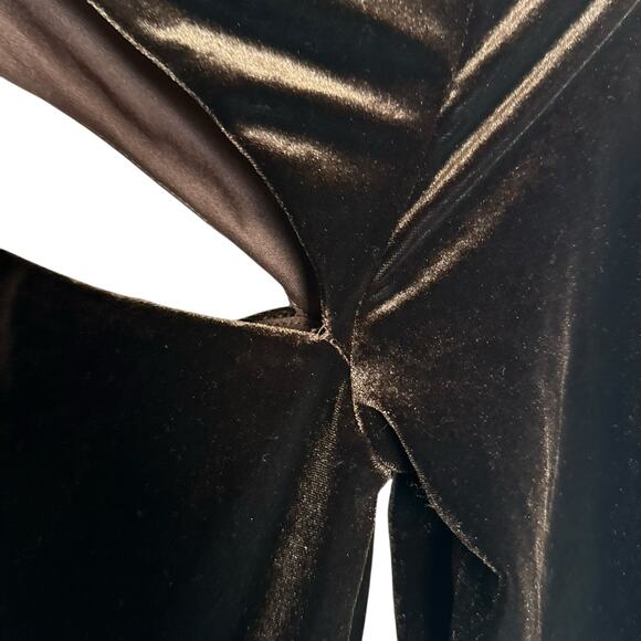 Rene Ruiz Brown Velvet Long Sleeve Cut Out Midi Cocktail Dress Size 0 - Picture 14 of 15
